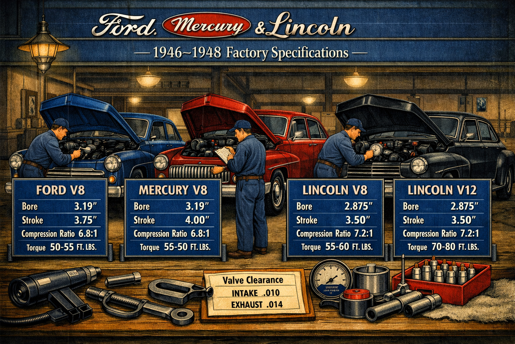Ford V8, Mercury & Lincoln 1946–1948 Factory Specifications