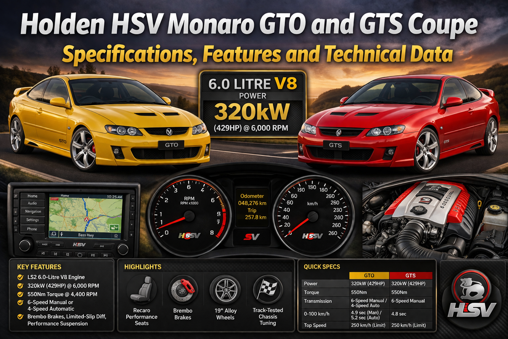 Holden HSV Monaro GTO and GTS Coupe Specifications, Features and Technical Data