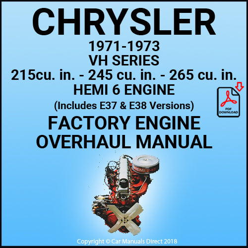 CHRYSLER 1971-1973 VH Series Hemi 6 Engine 215, 245 & 265 Factory Service & Overhaul Workshop Manual | carmanualsdirect
