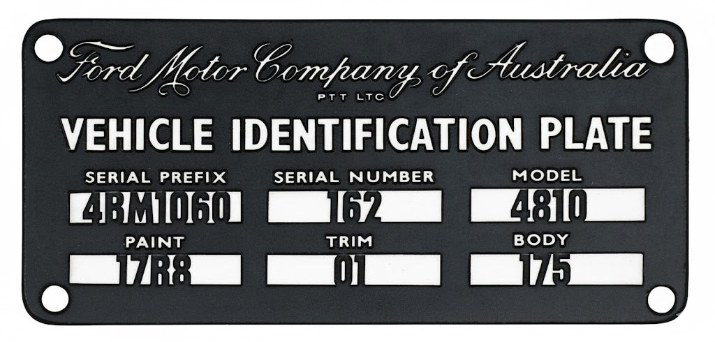 Ford Falcon XK Vehicle Identification, Trim and Paint Codes Guide