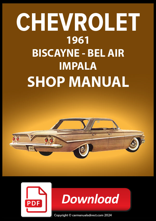 Cover of 1961 Chevrolet shop manual for Biscayne, Bel Air, and Impala models