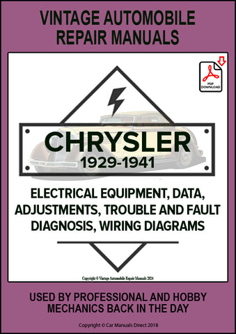 CHRYSLER 1929-1941 Automotive Electrical Manual for models 65, 66, 70, 75, 77, 80, CA, CB, CJ, CC, V, W, CM, CD, CDX, CG, CI, CP, CL, CU, CO, CH, CT, CV, CW, CZ, C1, C2, C3, C6, C7, C8, C9, C10, C11, C14, C16, C17, C18, C19, C20, C22, C23, C24, C25, C26, C27, C28, V30. C33, IMPERIAL, ROYAL, EIGHT, AIRFLOW, AIRSTREAM, WINDSOR, TRAVELER, NEW YORKER, SARATOGA | PDF Download | carmanualsdirect