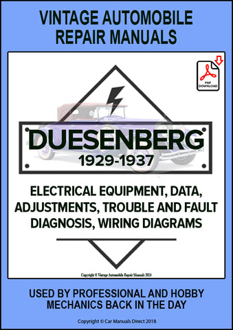 DUESENBERG 1929-1937 MODEL J -  EIGHT MODEL J - SUPERCHARGED EIGHT MODEL SJ Automotive Electrical Manual | PDF Download | carmanualsdirect 