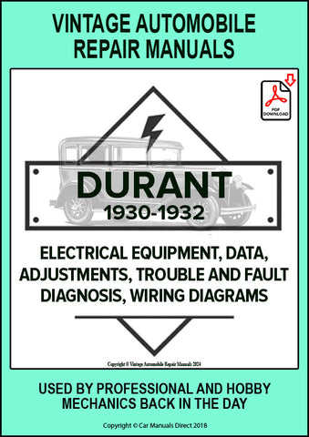 DURANT 1930-1932 Automotive Electrical Manual for models 4-07, 6-10, 6-12, 6-14, 6-19, 6-21, 6-22 | PDF Download | carmanualsdirect 