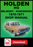 HOLDEN HG Belmont and Kingswood 1970-1971 Workshop Service Repair Manual PDF Download