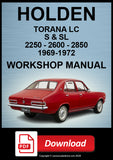 HOLDEN Torana S and SL LC 6 Cylinder 1969-72 Workshop Manual | PDF Download