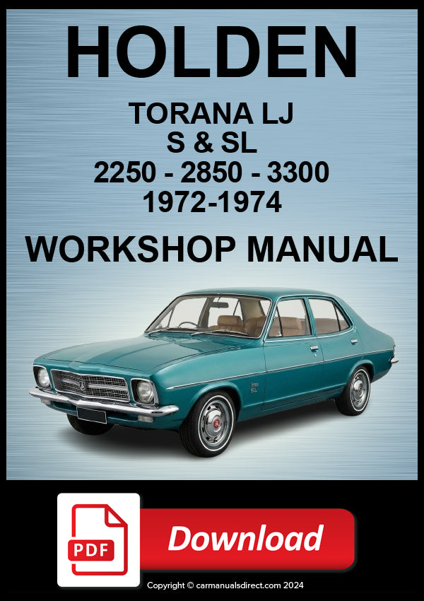 HOLDEN Torana S and SL LJ 6 Cylinder 1972-74 Workshop Manual | PDF Download