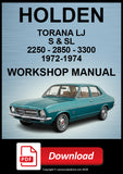 HOLDEN Torana S and SL LJ 6 Cylinder 1972-74 Workshop Manual | PDF Download