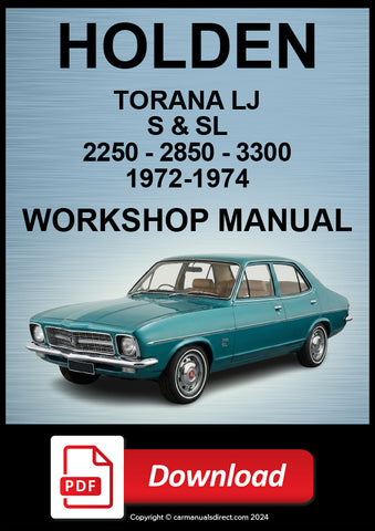 HOLDEN Torana S and SL LJ 6 Cylinder 1972-74 Workshop Manual | PDF Download