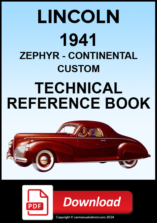 Lincoln 1941 Zephyr, Continental & Custom Technical Specifications Reference Book | PDF Download
