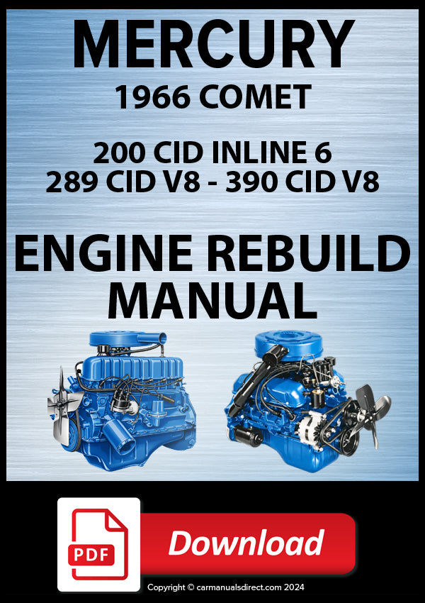 Mercury 1966 200 L6, 289 V8 and 390 V8 Engine Rebuild Manual | PDF Download 