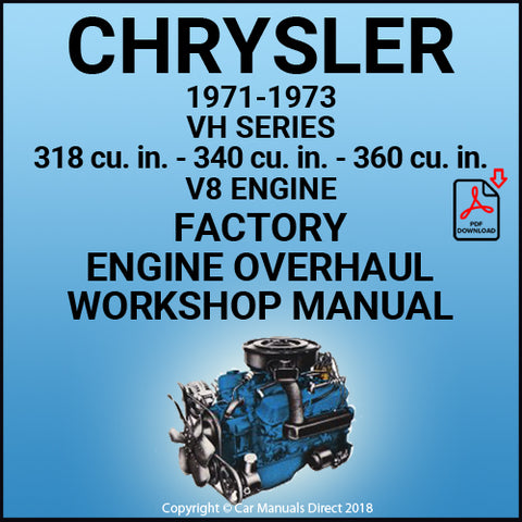 CHRYSLER 1971-1973 VH Series 318-340-360 V8 Factory Service & Overhaul Workshop Manual | carmanualsdirect