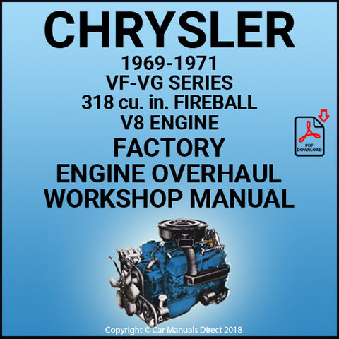 CHRYSLER 1969-1971 318 cu. in. V8 Fireball Engine Factory Service & Overhaul Workshop Manual | carmanualsdirect